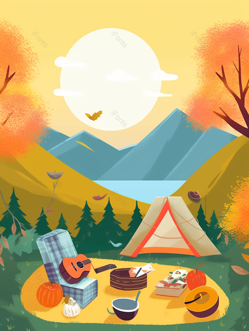 清晨黄昏户外露营场景素材图,插画/手绘图,插画/手绘图库,插画/手绘图下载,插画/手绘